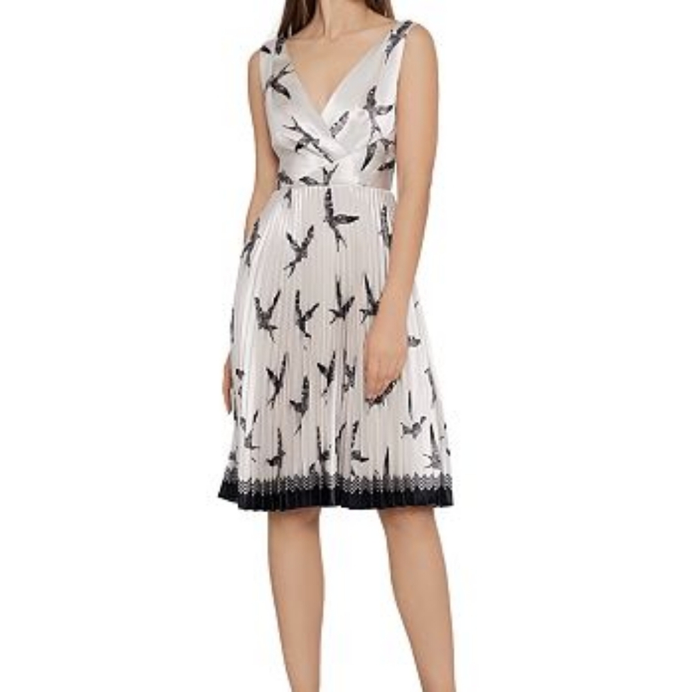 Reiss Peyton Bird Print Cream & Black Dress